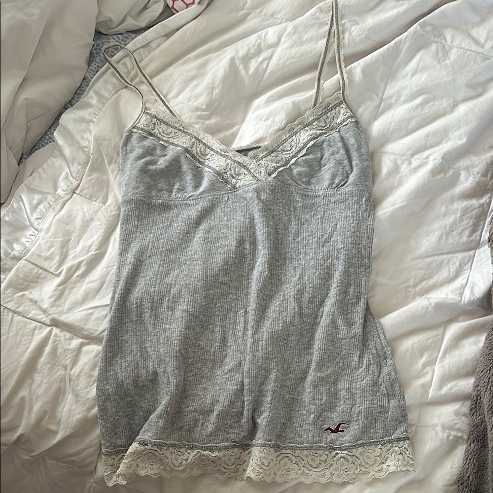 Y2k hollister lace grey ivory top